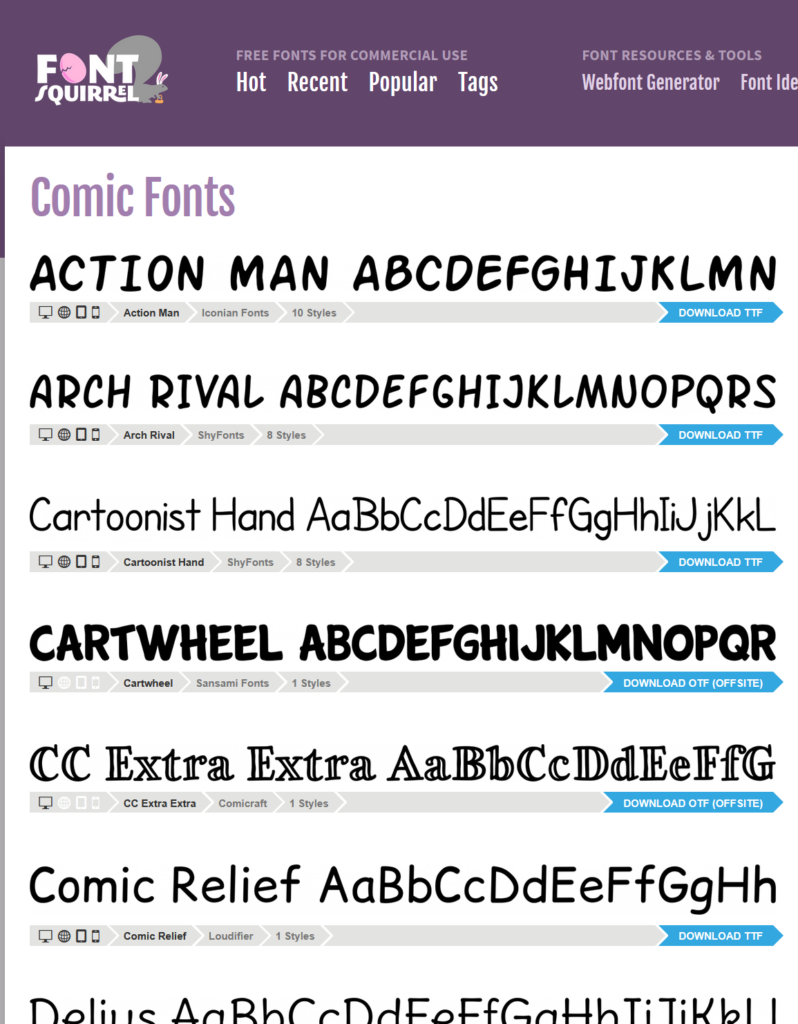 FontSquirrel - Comic Fonts